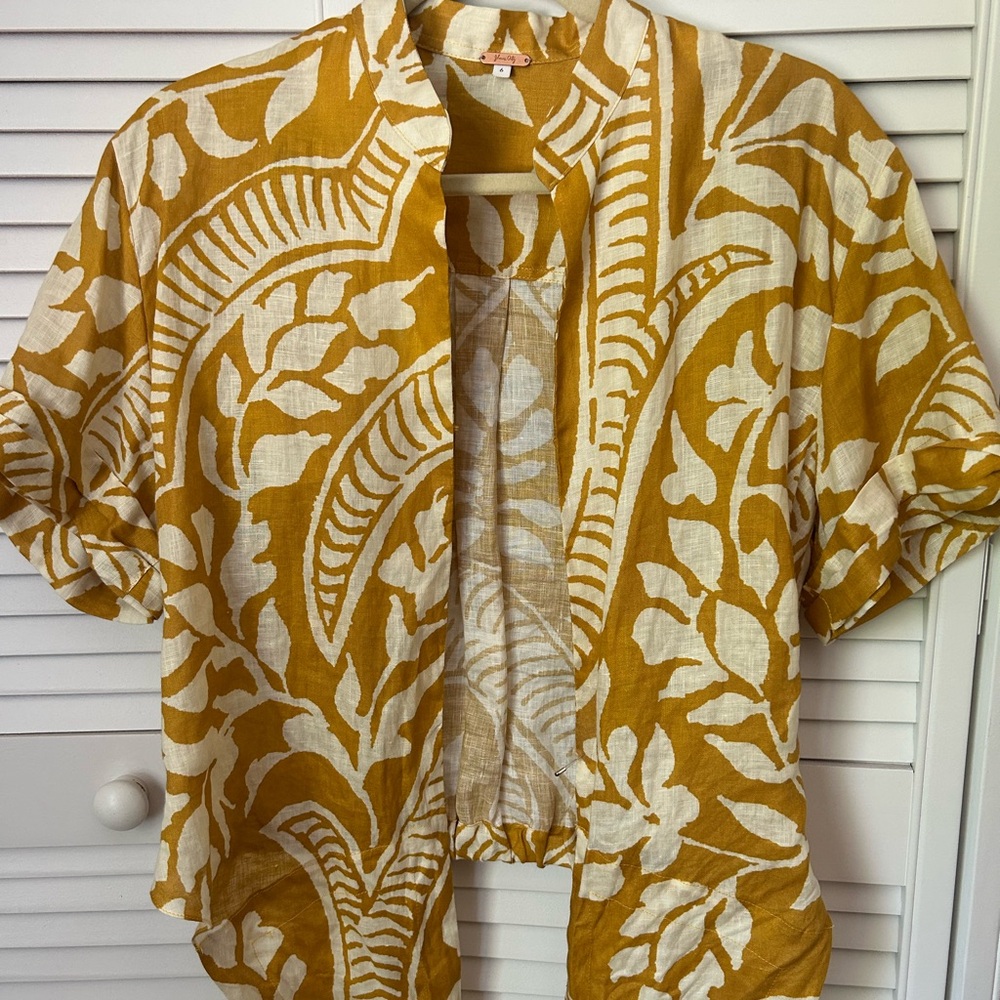 Johanna Ortiz Gold Short Sleeve Button Down Size 6